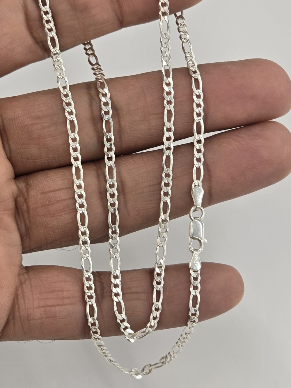 925 Sterling Silver Figaro Diamond Cut Chain 2.7 Mm 18 Inch